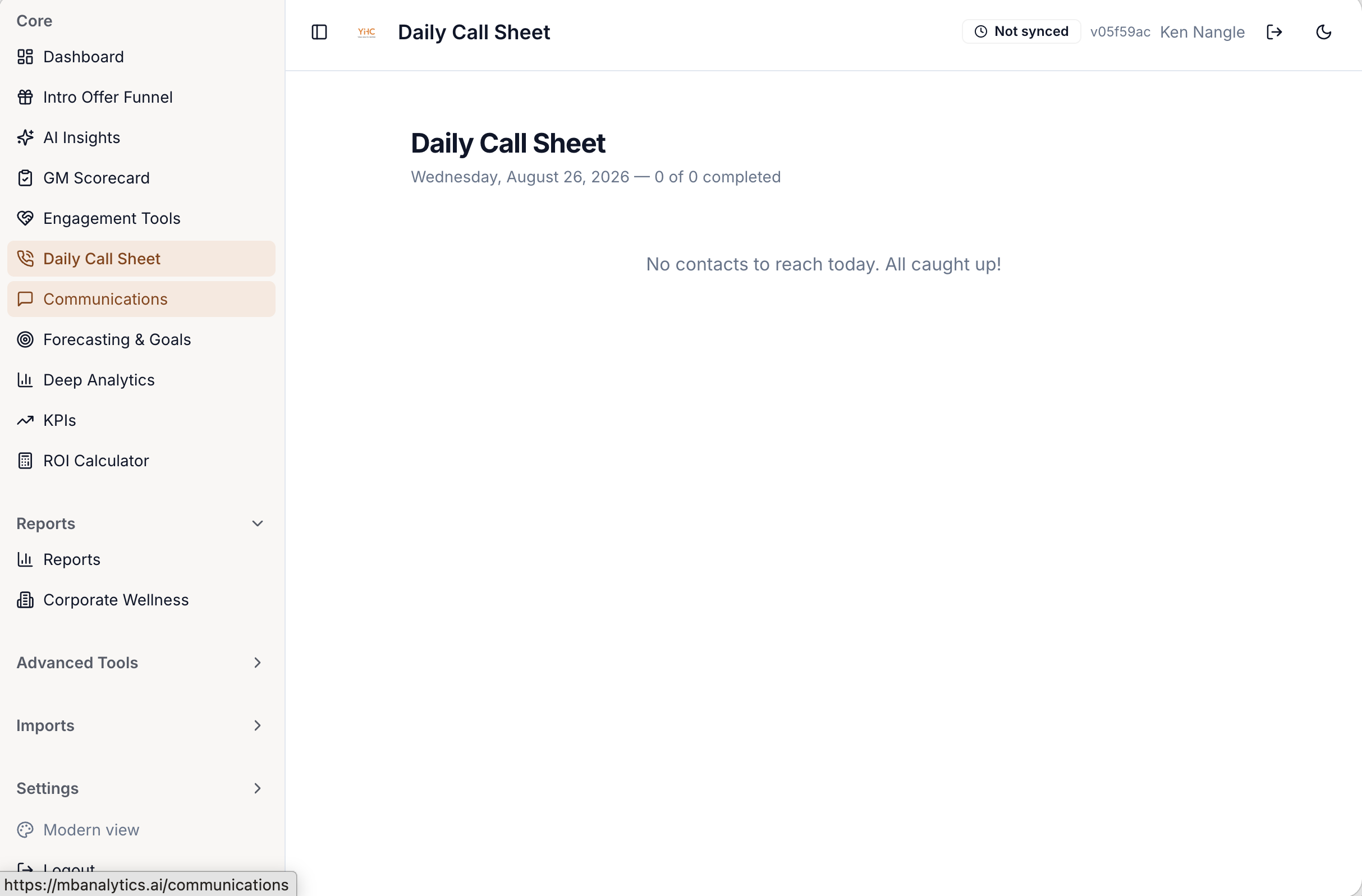 mbanalytics daily client call sheet ranked by priority