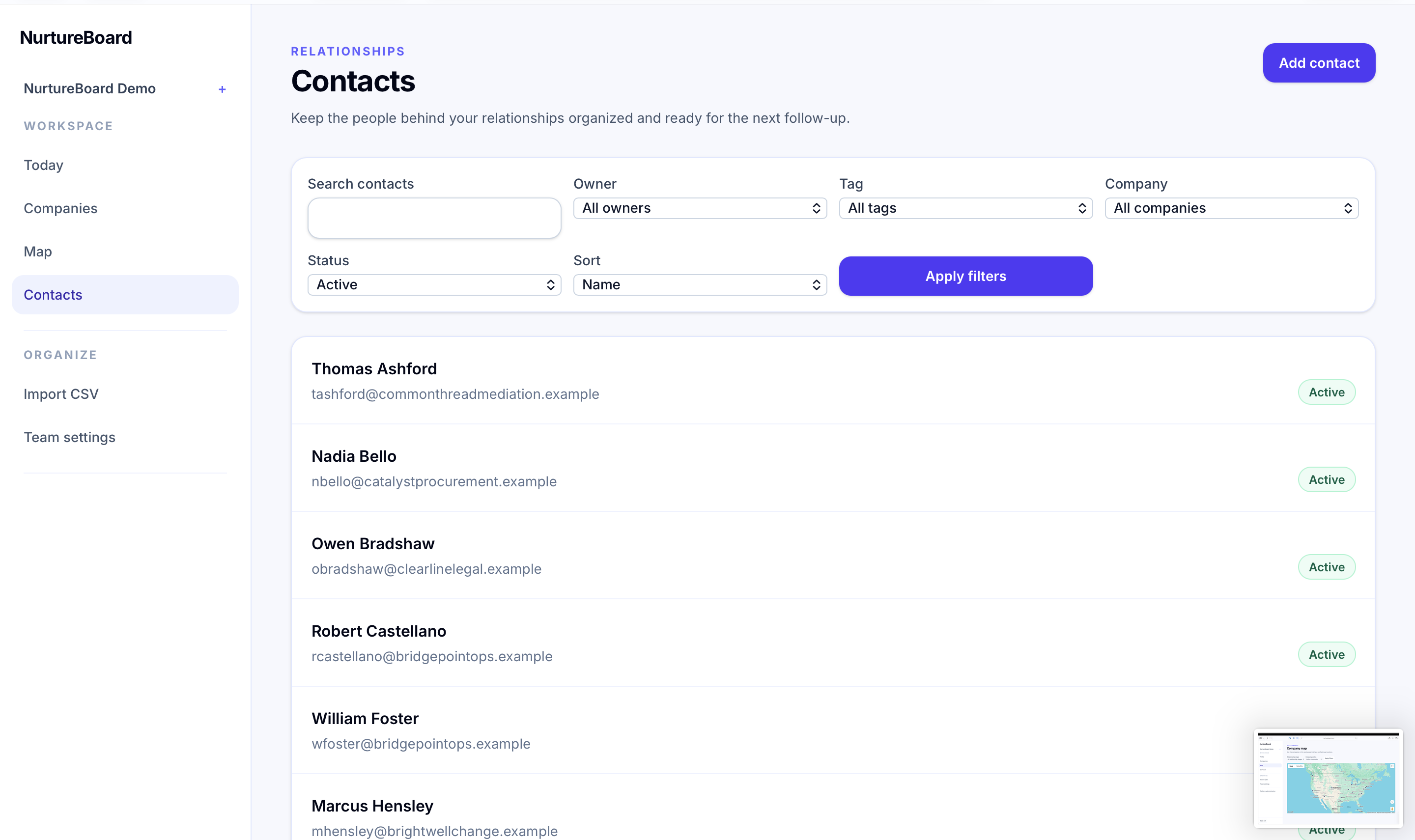 NurtureBoard contacts list