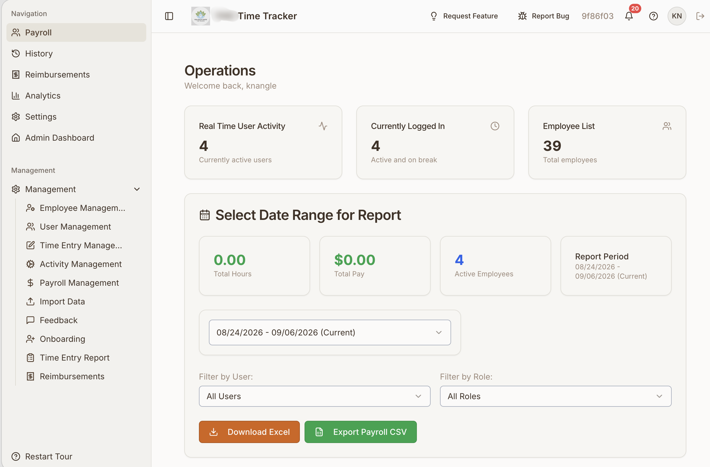 Time Tracker payroll view with hours flowing into pay